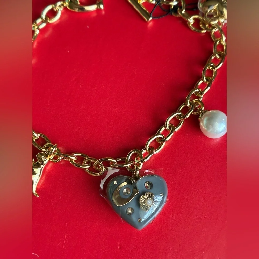 COACH Bracelet,Coach Gold and Gray Charm Bracelet